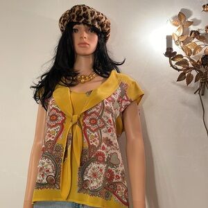 MAEVE by ANTHROPOLOGIE paisley print cap sleeve 100% silk blouse . Size 6